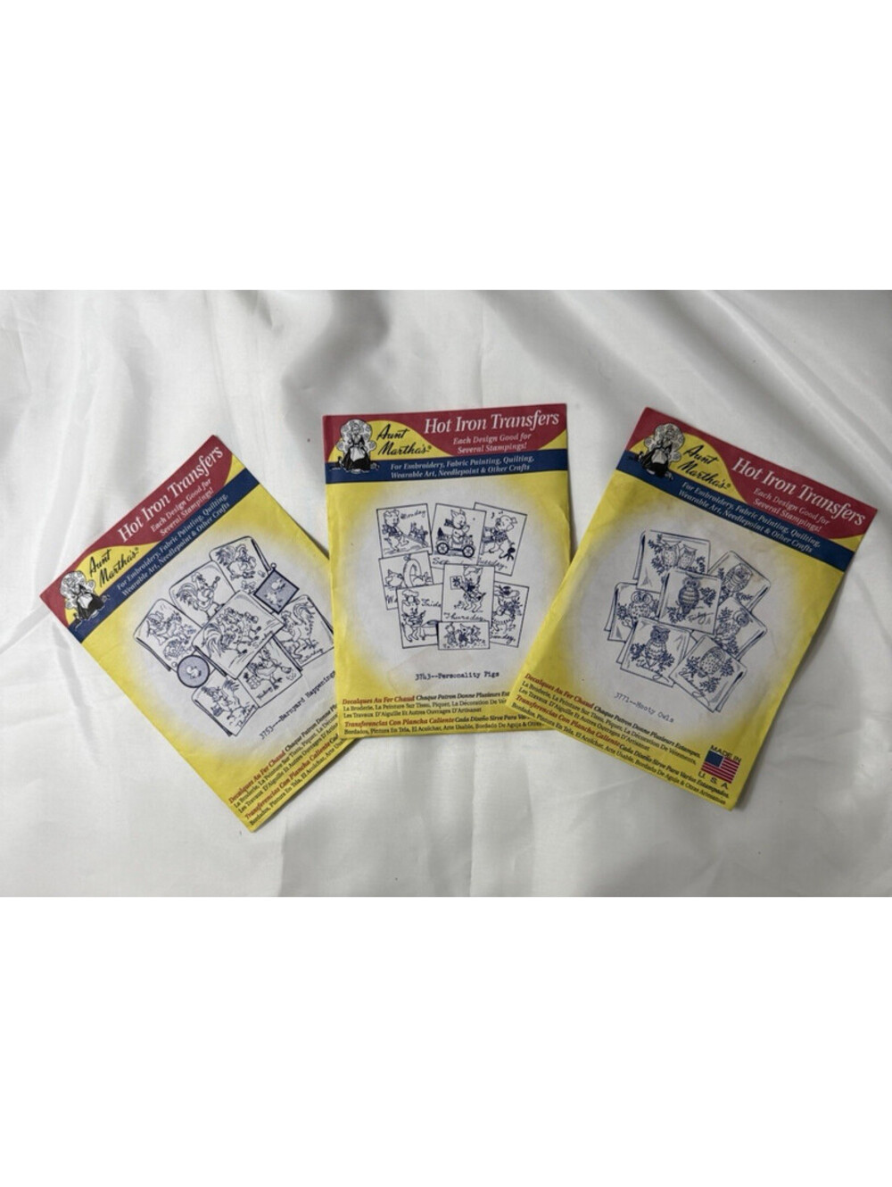 Aunt Martha's Hot Iron Transfers 3743 Pigs 3753 Chickens 3771 Owls Weekdays